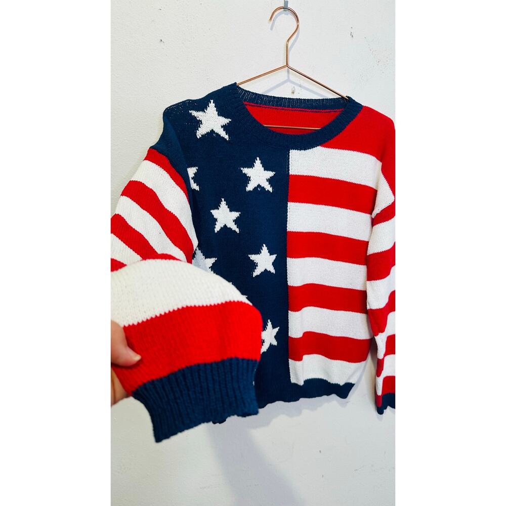 American Flag Patriotic Flag USA Striped Star Pullover Sweater size Large - Picture 4 of 10